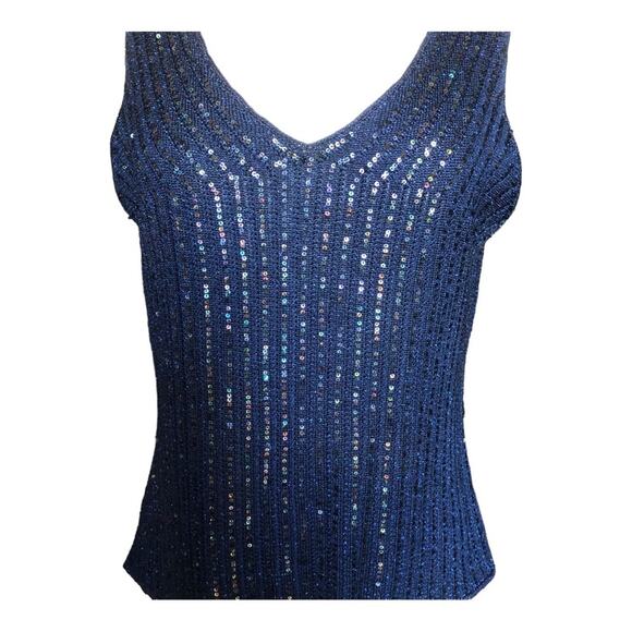 Sigrid Olsen Women’s Double V-neck Sequin Navy Blue Special Occasion Tank Med - Picture 4 of 11